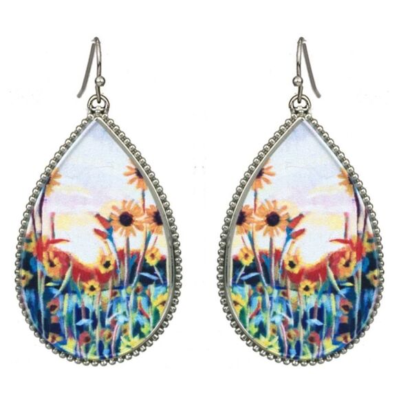 Jewelry - TEARDROP PRINTED SUNFLOWER EARRINGS